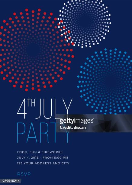fourth of july party invitation with fireworks - illustration - national holiday stock illustrations