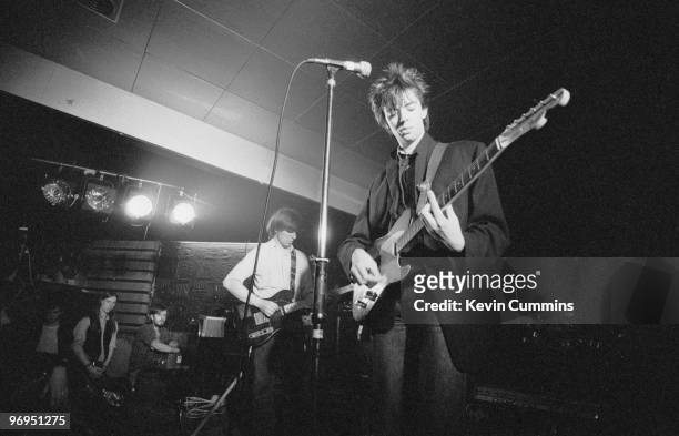 Guitarist Will Sergeant and singer Ian McCulloch of British band Echo and the Bunnymen perform on stage at the Russell Club in Manchester, England on...