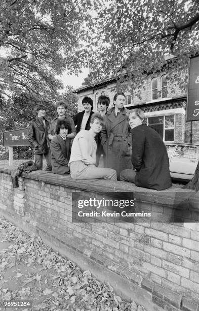 Group portrait of British bands Echo and the Bunnymen and The Teardrop Explodes together taken on October 11, 1979.