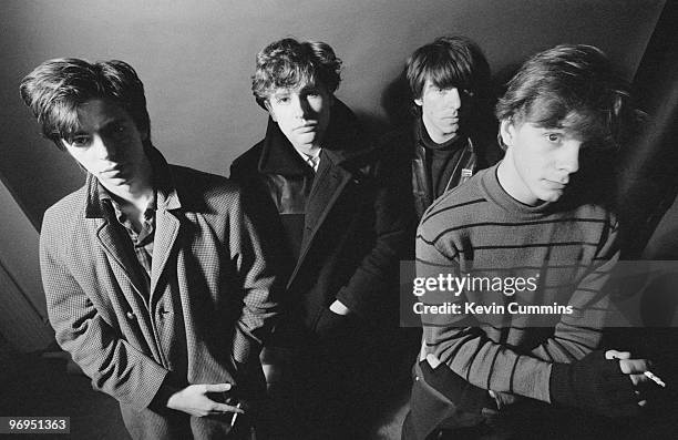 Ian McCulloch, Les Pattinson, Will Sergeant and Pete De Freitas of British band Echo and the Bunnymen taken on January 15, 1980.