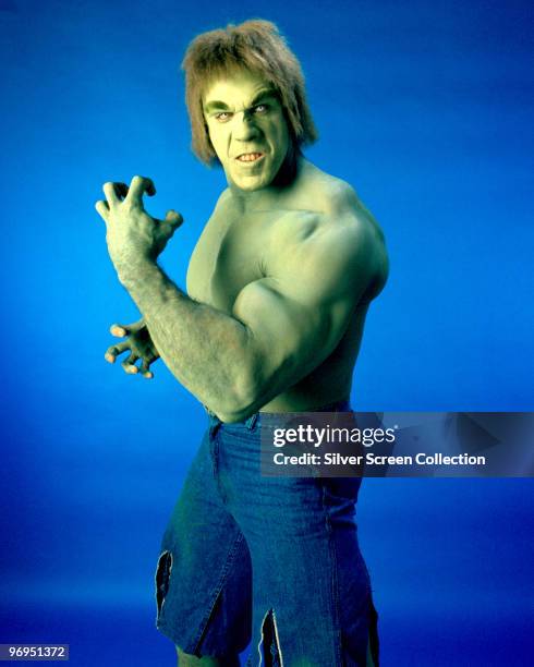 American actor and bodybuilder Lou Ferrigno as Dr Banner's atavistic alter-ego in the television series 'The Incredible Hulk', circa 1978.