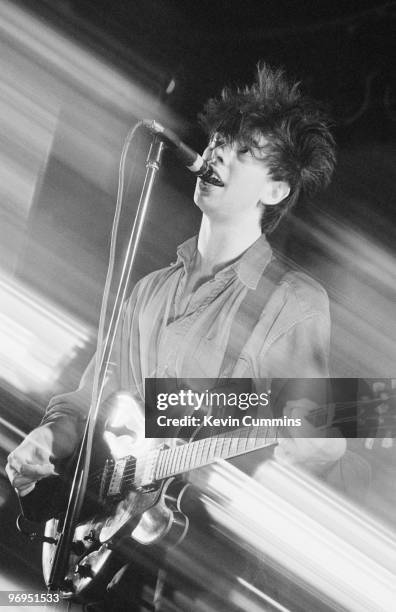 Ian McCulloch, lead singer and guitarist with British band Echo and the Bunnymen performs on stage in December 1981.