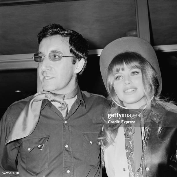 Swedish actress and singer Britt Ekland with her husband, English film actor, comedian and singer Peter Sellers at a party organised in support of...