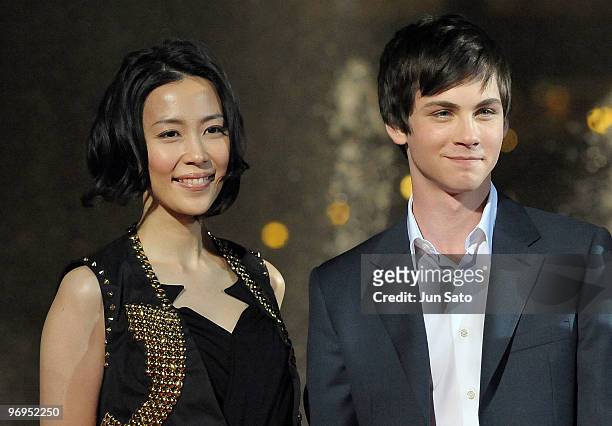 Actress Yoshino Kimura and actor Logan Lerman attend the "Percy Jackson & The Olympians: The Lightning Thief" Japan Premiere at Tokyo Dome City on...