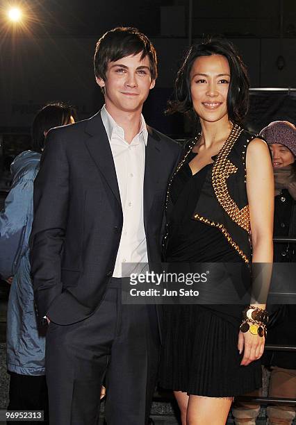 Actor Logan Lerman and actress Yoshino Kimura attend the "Percy Jackson & The Olympians: The Lightning Thief" Japan Premiere at Tokyo Dome City on...