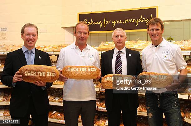Alan Shearer and Teddy Sheringham look on alongside Mark Gunter Morrisons Group Retail Director, and Andy Anson Chief Executive of England 2018 as...