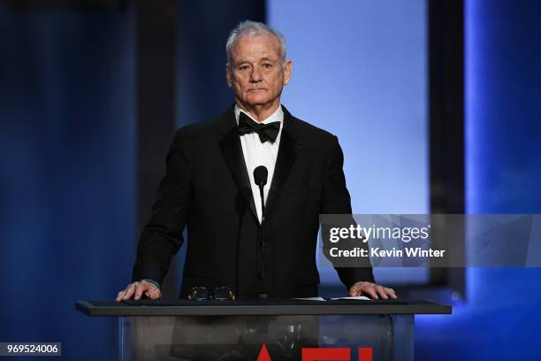 Bill Murray speaks onstage during the American Film Institute's 46th Life Achievement Award Gala Tribute to George Clooney at Dolby Theatre on June...