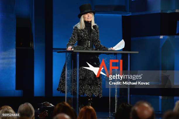 Diane Keaton speaks onstage at the American Film Institute's 46th Life Achievement Award Gala Tribute to George Clooney at Dolby Theatre on June 7,...