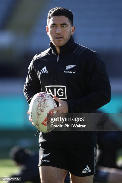 Nehe Milner-Skudder of the All Blacks during the New Zealand All Blacks Captain's Run at Eden Park on June 8, 2018 in Auckland, New Zealand.