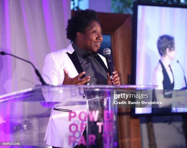 Lambda Legal boardmember Tamika Butler speaks at the Lambda Legal 2018 West Coast Liberty Awards at the SLS Hotel on June 7, 2018 in Beverly Hills,...