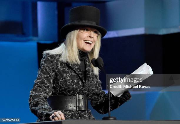 Diane Keaton speaks onstage at the American Film Institute's 46th Life Achievement Award Gala Tribute to George Clooney at Dolby Theatre on June 7,...