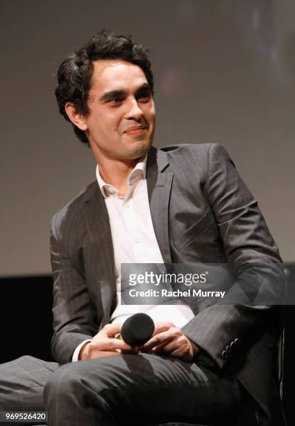 Actor Max Minghella speaks onstage at Hulu's "The Handmaid's Tale" FYC at Samuel Goldwyn Theater on June 7, 2018 in Beverly Hills, California.