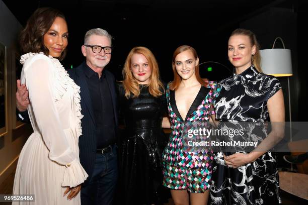 Actor Amanda Brugel, produer Warren Littlefield, actors Elisabeth Moss, Madeline Brewer and Yvonne Strahovski attend Hulu's "The Handmaid's Tale" FYC...