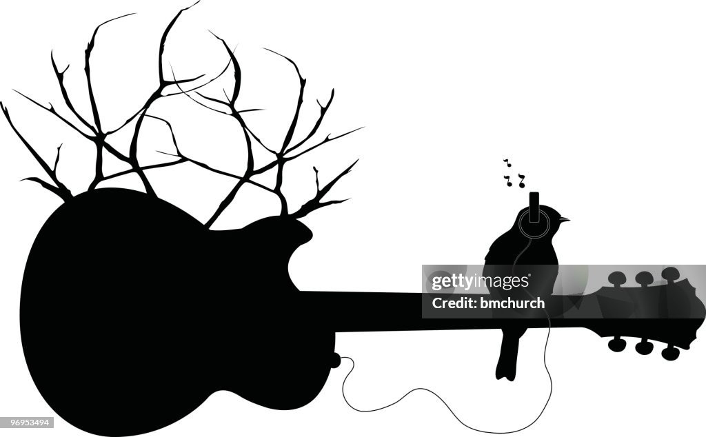 Bird on a Nature Guitar with Headphones
