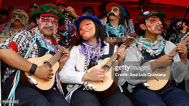 Music group 'Los Olvidados' perform during the celebration of La Muerte del Pepino at the General de La Paz Cemetery on February 21, 2010 in La Paz,...