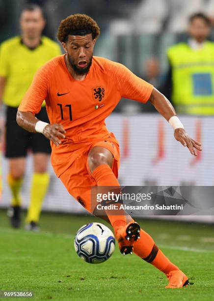 Tonny Vilhena of Netherlands in action during the International Friendly match between Italy and Netherlands at Allianz Stadium on June 4, 2018 in...
