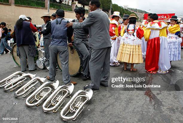 Revelers accompany the procession during the celebration of La Muerte del Pepino in the wat of the Cemetery General de La Paz on February 21, 2010 in...