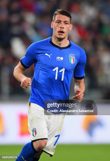 Andrea Belotti of Italy looks on during the International Friendly match between Italy and Netherlands at Allianz Stadium on June 4, 2018 in Turin,...