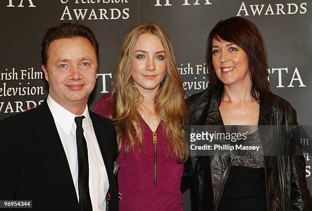 Saoirse Ronan and her parents attend The Irish Film & Television Awards on February 20, 2010 in Dublin, Ireland.