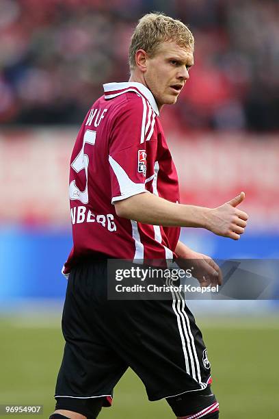 Andreas Wolf of Nuernberg issues instructions during the Bundesliga match between 1. FC Nuernberg and FC Bayern Muenchen at Easy Credit Stadium on...