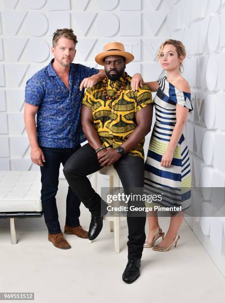 Zachary Knighton, Perdita Weeks and Stephen Hill pose at the CTV Upfronts portrait studio held at the Sony Centre For Performing Arts on June 7, 2018...