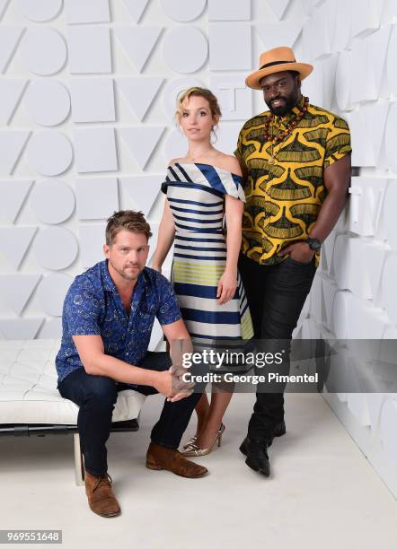 Zachary Knighton, Perdita Weeks and Stephen Hill pose at the CTV Upfronts portrait studio held at the Sony Centre For Performing Arts on June 7, 2018...