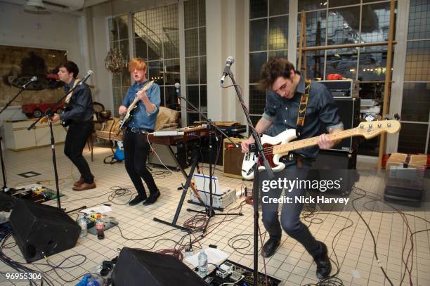 Two Door Cinema Club performs at the launch of the Kitsune pop-up store suring London Fashion Week Spring/Summer 2010 at Bluebird on September 21,...