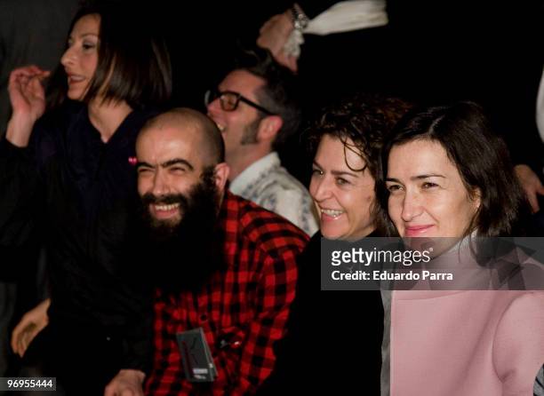 Mariola Fuentes, Carlos Diez and Minister of culture Angeles Gonzalez Sinde attend day five of Cibeles Fashion Week at Ifema on February 22, 2010 in...