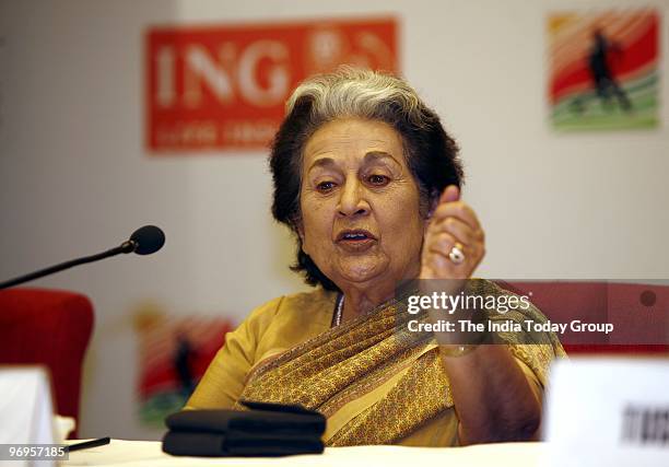 Mrs. Vidya Stokes addresses a press conference during the flag off ceremony of "pass the josh" programme to promote the upcoming Hero Honda FIH World...