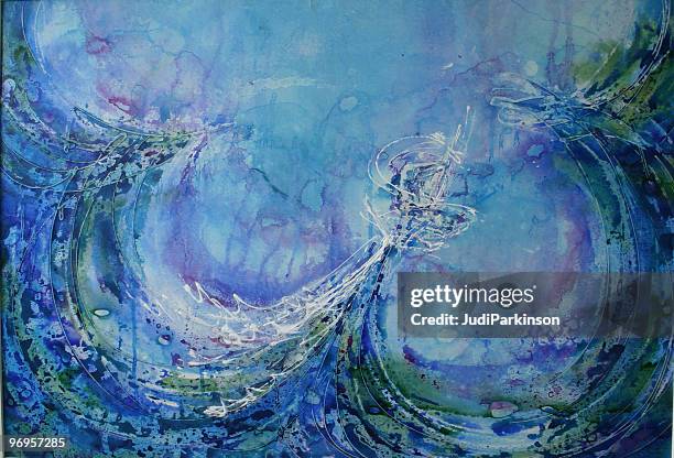 illustrazioni stock, clip art, cartoni animati e icone di tendenza di barca a vela sulle onde - dipinto con colori sovrapposti