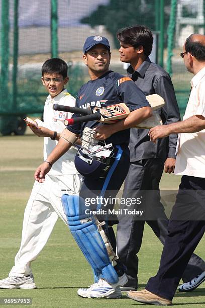 Sachin Tendulkar during a training session at The Sawai Mansingh Cricket Stadium in Jaipur on February 20, 2010.