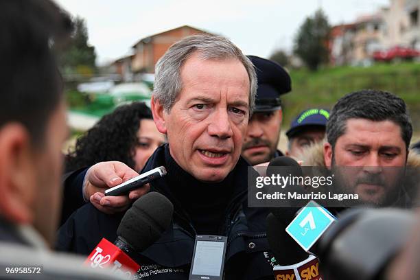 Head of civil protection, Guido Bertolaso visits the town of Maierato on February 22 near Reggio Calabria, Italy. The southern Italian town was hit...