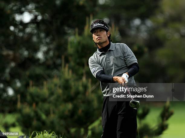 Kevin Na hits his tee shot on the second hole during the first round of the AT&T Pebble Beach National Pro-Am at Pebble Beach Golf Links on February...