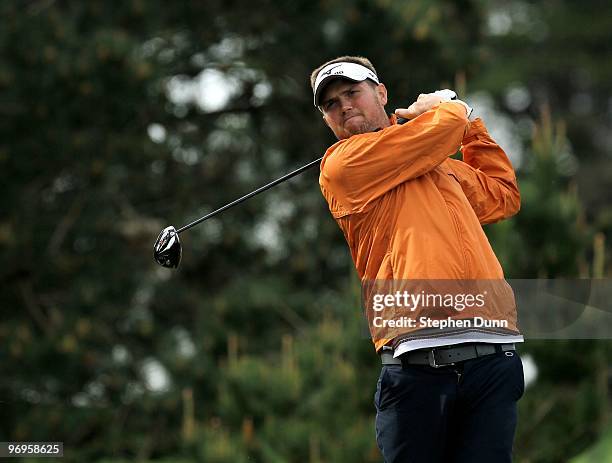 Jeff Overton hits his tee shot on the second hole during the first round of the AT&T Pebble Beach National Pro-Am at Pebble Beach Golf Links on...