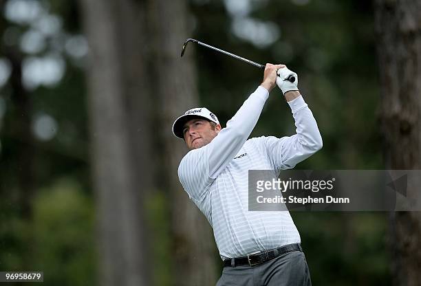 Steve Marino hits his tee shot on the 15th hole during the second round of the AT&T Pebble Beach National Pro-Am at Spyglass Hill Golf Course on...
