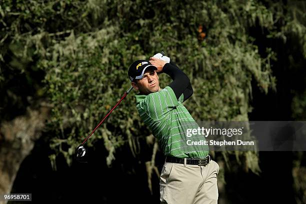 Sergio Garcia of Spain hits his tee shot on the eighth hole during the second round of the AT&T Pebble Beach National Pro-Am at Spyglass Hill Golf...