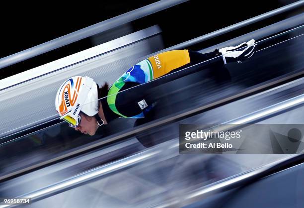 Shohei Tochimoto of Japan competes in the men's ski jumping team event - trial round on day 11 of the 2010 Vancouver Winter Olympics at Whistler...