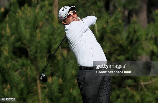 Greg Kraft hits his tee shot on the ninth hole during the second round of the AT&T Pebble Beach National Pro-Am at Spyglass Hill Golf Course on...