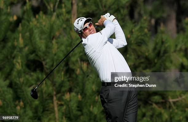 Greg Kraft hits his tee shot on the ninth hole during the second round of the AT&T Pebble Beach National Pro-Am at Spyglass Hill Golf Course on...