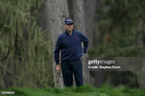 Davis Love III hits his tee shot on the 12th hole during the second round of the AT&T Pebble Beach National Pro-Am at Spyglass Hill Golf Course on...