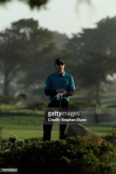Ricky Barnes waits to hit his tee shot on the 10th hole during the third round of the AT&T Pebble Beach National Pro-Am at Monterey Peninsula Country...