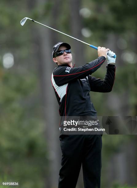Brian Gay hits his tee shot on the 12th hole during the second round of the AT&T Pebble Beach National Pro-Am at Spyglass Hill Golf Course on...