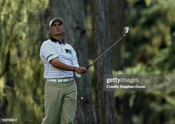 Tom Pernice, Jr. Hits his tee shot on the 12th hole during the second round of the AT&T Pebble Beach National Pro-Am at Spyglass Hill Golf Course on...
