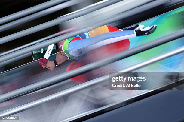 Lukas Hlava of Czech Republic competes in the men's ski jumping team event - trial round on day 11 of the 2010 Vancouver Winter Olympics at Whistler...