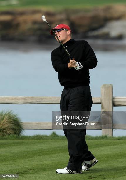 Garrett Willis hits his tee shot on the seventh hole during the first round of the AT&T Pebble Beach National Pro-Am at Pebble Beach Golf Links on...