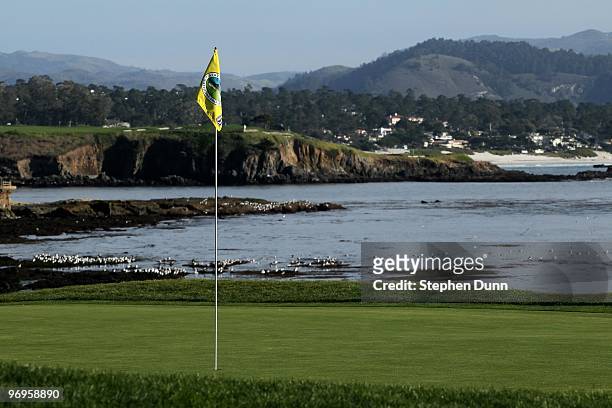 The 18th hole during the first round of the AT&T Pebble Beach National Pro-Am at Pebble Beach Golf Links on February 11, 2010 in Pebble Beach,...