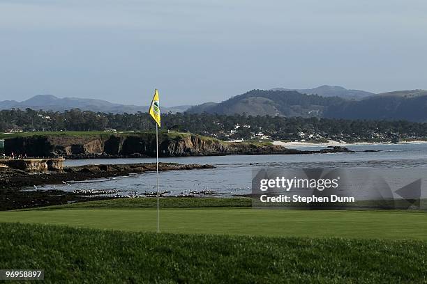 The 18th hole during the first round of the AT&T Pebble Beach National Pro-Am at Pebble Beach Golf Links on February 11, 2010 in Pebble Beach,...