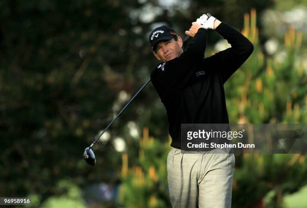 Lee Janzen hits his tee shot on the second hole during the first round of the AT&T Pebble Beach National Pro-Am at Pebble Beach Golf Links on...