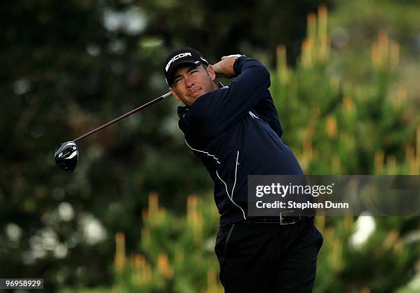 Chez Reavie hits his tee shot on the second hole during the first round of the AT&T Pebble Beach National Pro-Am at Pebble Beach Golf Links on...