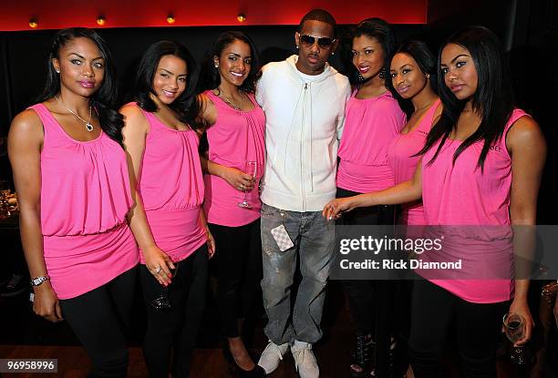 Recording artist Fabolous and Moët girls attend Moët & Chandon Present Seal It With Rose' Sunday Brunch at Aja on February 21, 2010 in Atlanta,...